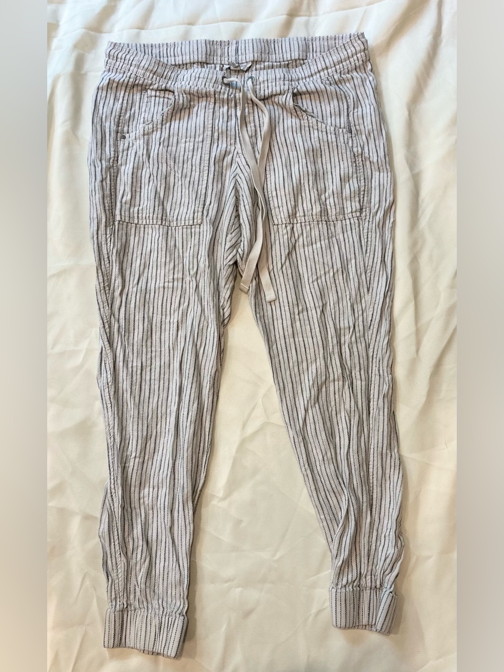 Calvin Klein white and blue Striped Drawstring Jogger cotton pants